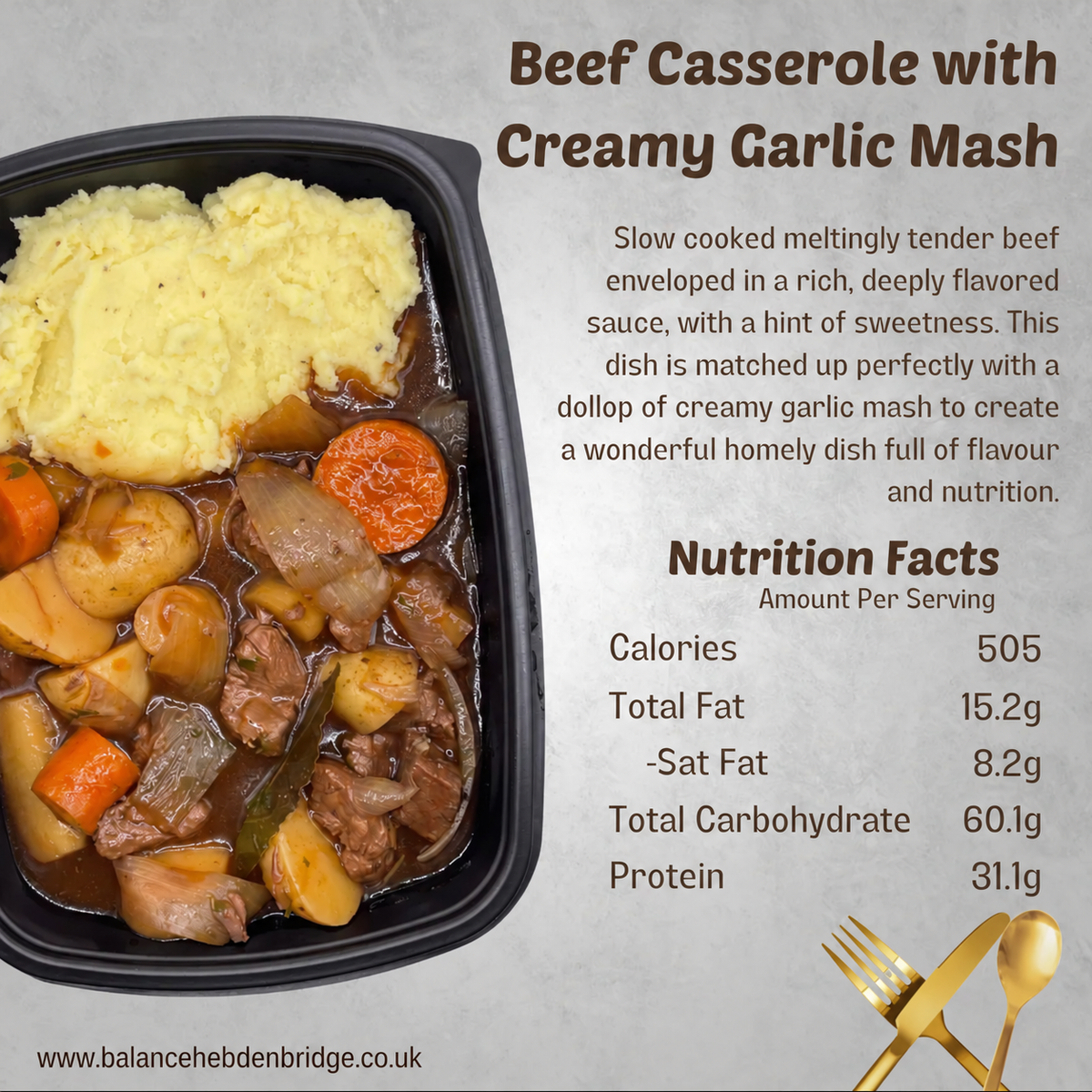 Beef Casserole with Creamy Garlic Mash — www.balancehebdenbridge.co.uk