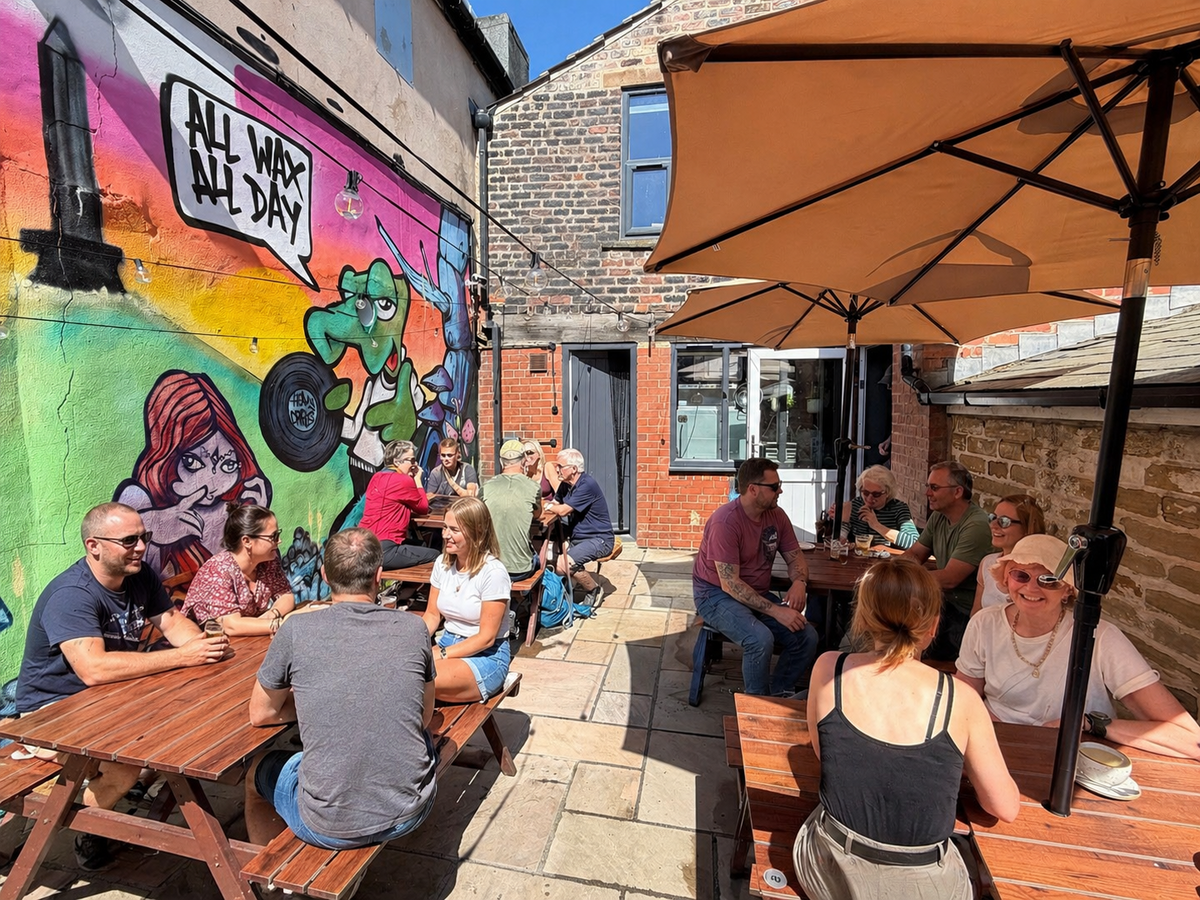 Guests enjoying the colourful outdoor terrace at BALANCE