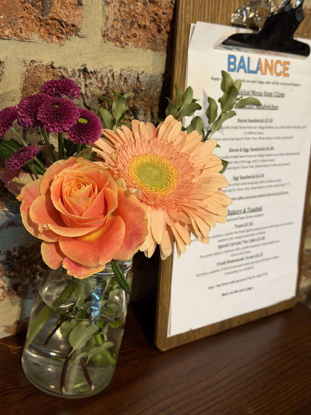Flowers on a table inside BALANCE